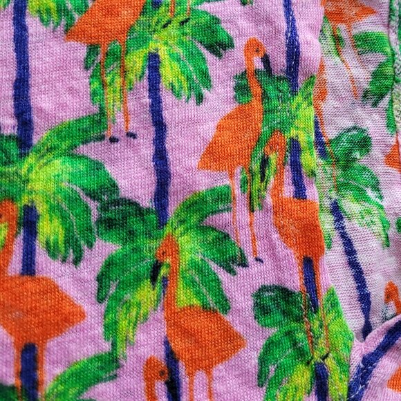 Bouffants & Broken Hearts 100% Linen Top Flamingo Print Blouse Pink - Picture 7 of 9